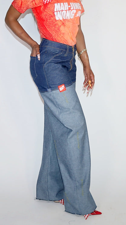 CHERRY COLA CONTRAST WIDE-LEG JEANS image 2