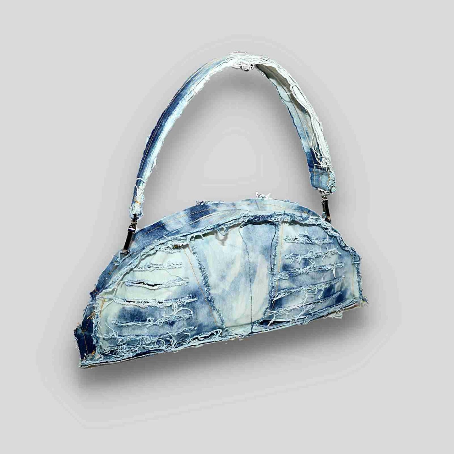 D64: NOVA CRESCENT DISTRESSED DENIM HALF MOON BAG
