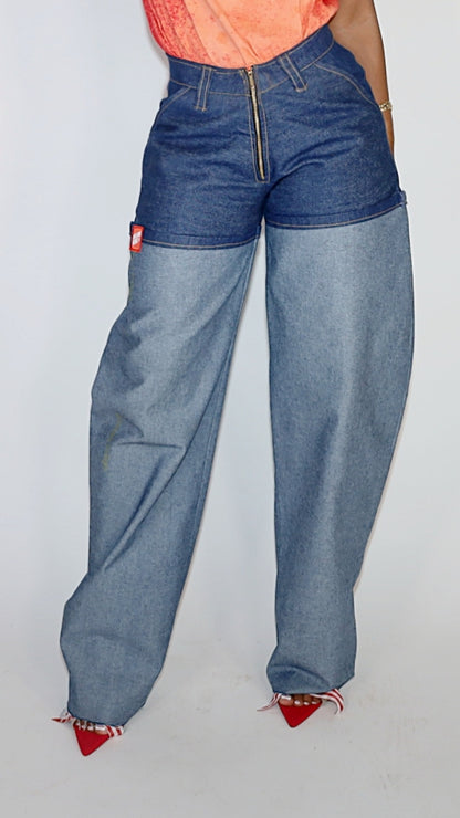 CHERRY COLA CONTRAST WIDE-LEG JEANS image 0