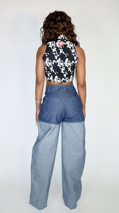 CHERRY COLA CONTRAST WIDE-LEG JEANS image 4